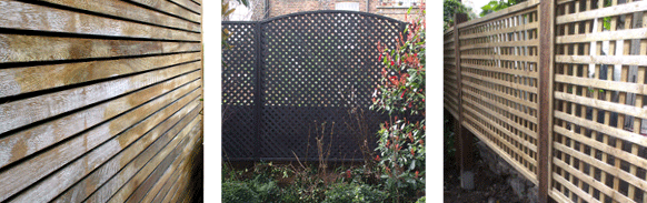 Three examples of fencing and trellis installed by Londinium Gardens